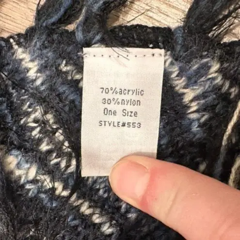 Frazzle Women's Eyelash Knit With Sleeve Fringe Poncho Sweater Black Blue Medium