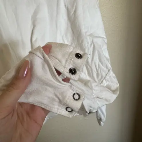 Free People  Long‎ Sleeve Crewneck Bodysuit Printed Floral Sleeves Sz Small White