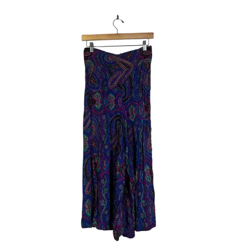 Vintage Paisley High Waist Capris Button Front Boho Hippie Flowy Size 9 Purple
