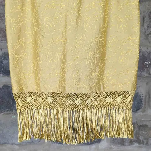 lafayette 148 Gold Brocade Fringe Silk Skirt Woman's Size 6 Knee Length Gold