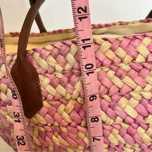Falls Creek NWOT Cream & Pink Straw Tote Bag One Size Beach Everyday Purse
