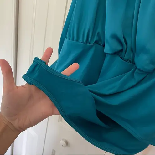 Sergio Hudson Teal Blue Satin Crossover Wrap Bodysuit Sz 1X