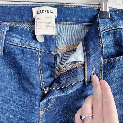 L'Agence Size 24 Rachel Slim Mid-Rise Jeans Distressed Diamond Destruct Blue