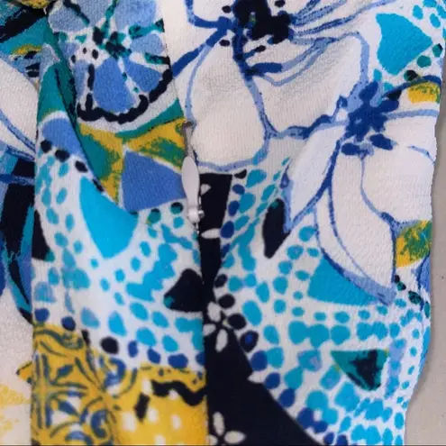Jessica London BLUE YELLOW WHITE ALL OVER PRINT HI-LOW FAUX WRAP MAXI DRESS 16W