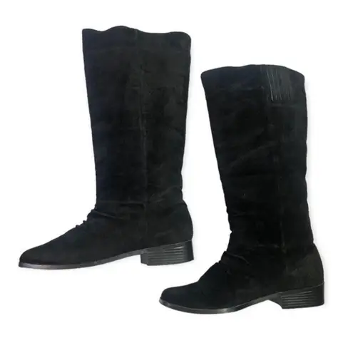 Classique Vintage Black Suede Leather Upper Square Toe Mid Calf Boot Size 8