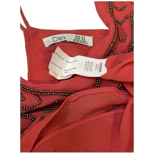 Lord & Taylor Dex Beaded Sheer Lined Boho Chic Cami Coral Racer Back Size XS Pink