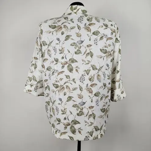 Alice Stuart Cream Floral Blazer Jacket Shoulder Pads USA Made Size M Petite Green