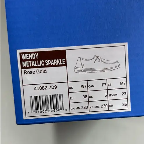Hey Dude Wendy Metallic Sparkle Shoe Loafer Rose Gold Womens Size 7 NWT in Box