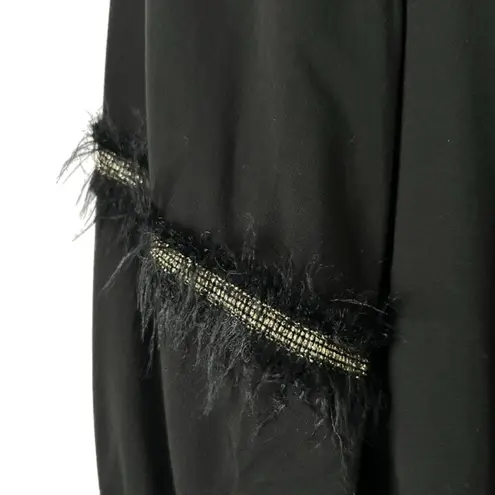 Devotion Twins Black Beaded Feather Trim V Neck Long Sleeve Blouse Size Small