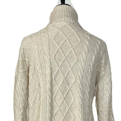 Tunic Sweater Turtleneck Cable Knit Merino Wool Pockets Cream Women Size Medium