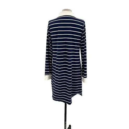 Coolibar Navy Blue Striped Polo Long Sleeve Tunic Dress Size Small