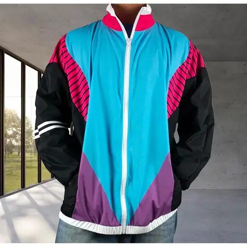 NWOT Funny Guy Mugs Retro 90s Colorblock Windbreaker Jacket Small Black