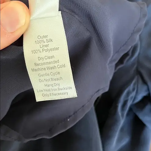 Ecru Navy Silk Blouse Top w/ Bow Tie Details & Bell Sleeves - Size Large