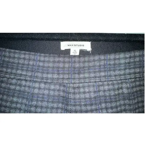 Max Studio  Gray/Blue checked pull on skinny fit‎ pants Size XL