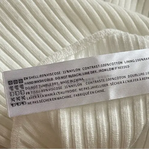 En Saison White Puff Sleeve Ribbed Knit Top Cotton modern Sz Large