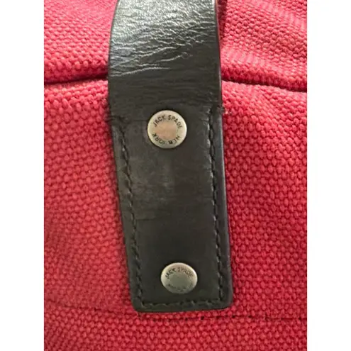 Jack Spade Red Canvas Tote Bag Leather Handles Zip Top Shoulder Bag