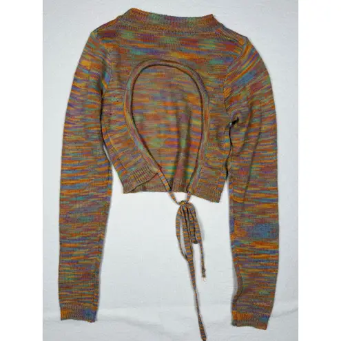 Edikted Rainbow Stripe Tie Back Cropped Sweater Knit Top Women Size XS/S
