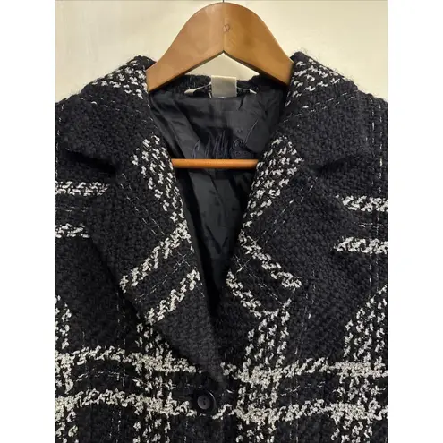 Peter Nygard Wool Tweed Blazer Black Silver Size 10 Long Sleeve 2 Button Jacket