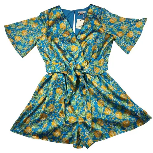 Skies Are Blue Anthropologie Aquatic Floral Tropical Surplice Romper Size M