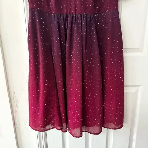 Eshakti  Purple Red Ruffle Ombre Star Print Georgette Midi Dress Missing Belt 1X