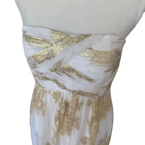Oleg Cassini Women's Strapless Silk Gown Size 4 Ivory Gold Formal Dress gala