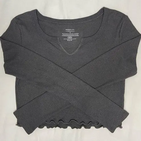 Dark Grey Cropped Long Sleeve Top Gray