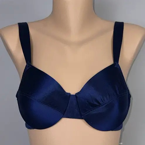Delicates Vintage Second Skin Satin Bra Blue Size 34B Unlined Underwire 7073