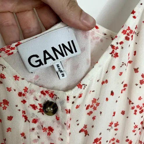 Ganni Printed Georgette Button-Front Slip Dress in Egret Womens Midi Size Small