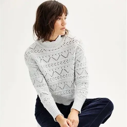 Chelsea & Theodore Abstract Pattern Turtleneck Sweater, Light Grey, Size Small Gray