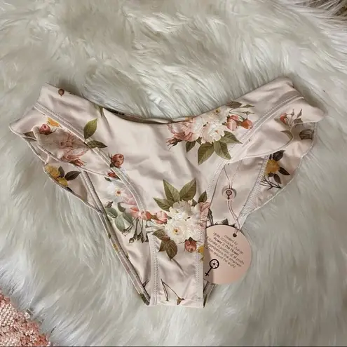 Power 2 the Flower Pale Pink Floral Ruffle Sophia Bikini Swim Bottoms Size S