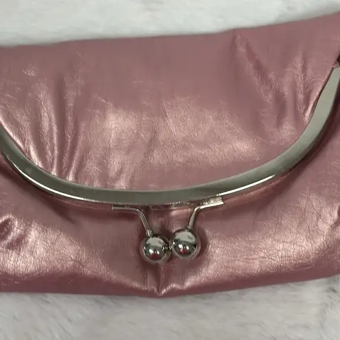 Lulu metallic pink clutch wristlet NWT silver metal o ring for wrist