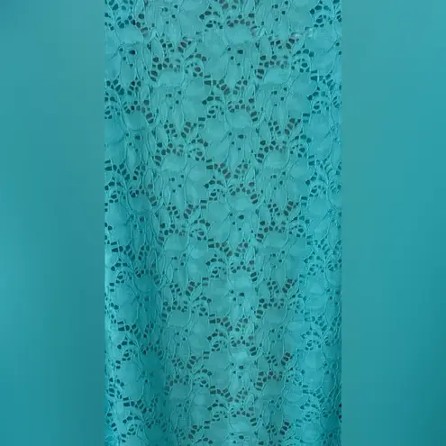 DENIM & CO Plus Size 2X Cardigan Top Aqua Blue 3/4 Sleeves Stretch Knit Lace