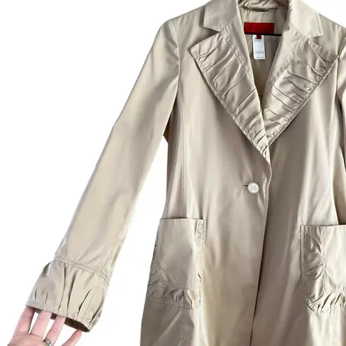 Les Copains Lightweight Neutral Belted Trench Coat Pleat Details in Cream, M Size M