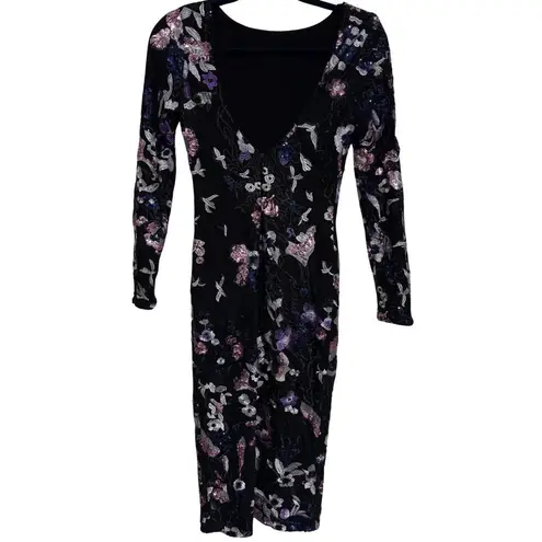 Dress the Population Emory Floral Sequin Lace Bodycon Long Sleeve Dress Small