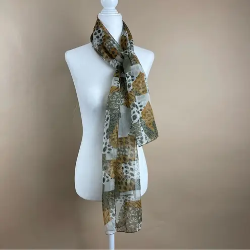 VINTAGE Animal Print Patchwork Sheer Scarf Wrap Chic Classy Formal Flowy Green
