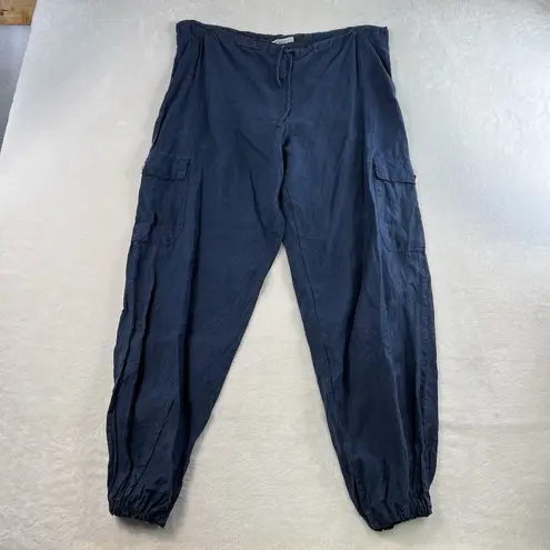 Bryn Walker M Medium Pants Linen Navy Cargo Jogger Lagenlook Baggy Wide Leg Boho