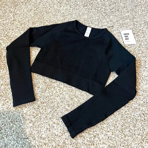 ACTA NWT Ribbed Seamless Long Sleeve Shirt in Black Size Small