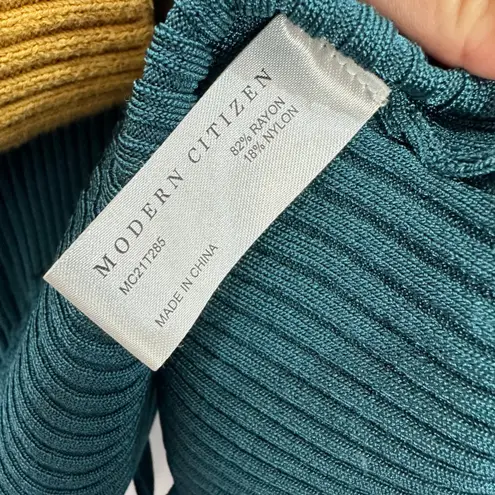 Modern Citizen Top M Teal Green Rib Knit Back Tie Minimalist Quiet Luxury Chic
