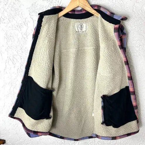 SAGE Collective Purple Plaid Sherpa Shacket Button Front Size L Size L