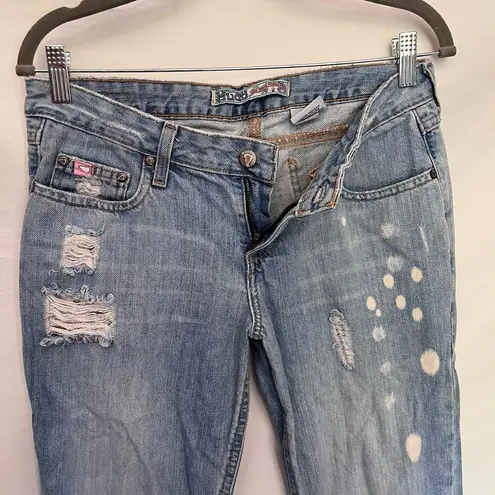 Mudd  Wide Leg Low Rise Distressed Jeans Size 3 Style 4CBL78 Raw Hem Bleached Y2L