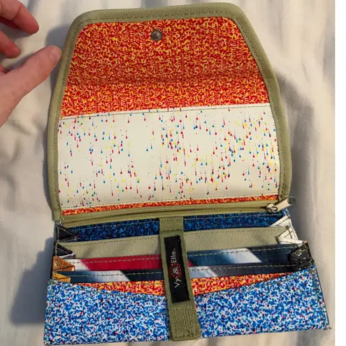 Vy & Elle Tri Fold Wallet Blue Floral Colorful Pattern Snap Closure