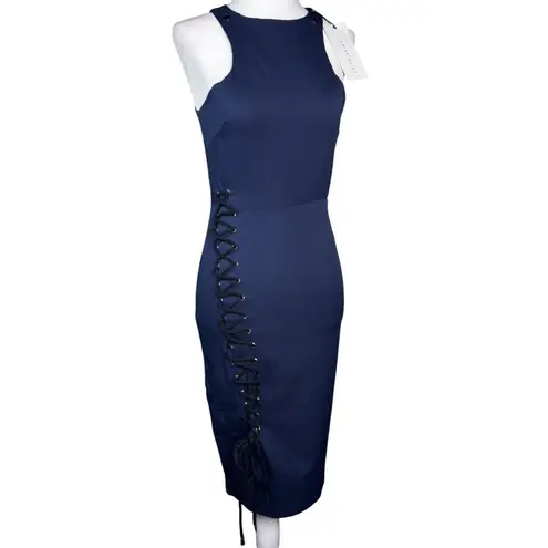Lavish Lice NWT Lavish Alice Womens Dress Size 8 Navy Sleeveless Bodycon Midi Dress Lace-Up