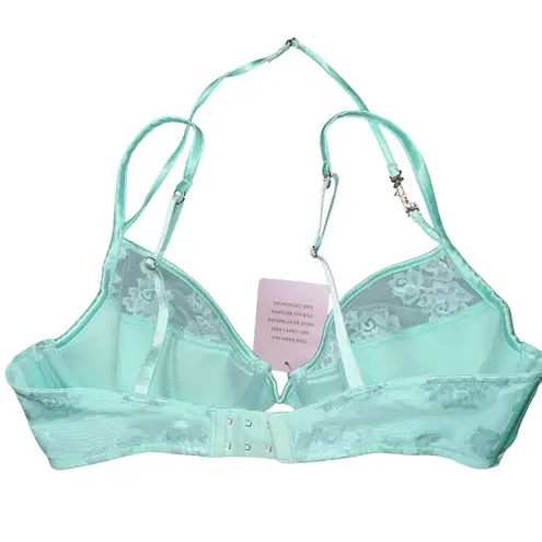 Savage X Fenty Women's Strap Up Lace Plunge Bra Mint Green Size 36D Satin Lace
