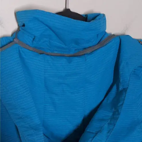 Nils Womens Ski Jacket Blue Stripe Waist Length Snap Hood Waterproof Mock Neck 2