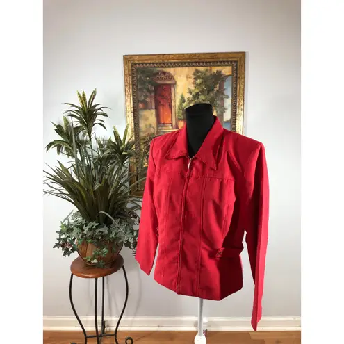 Positive Attitude Women M Red Jacket Full Zipper Front Long Sleeve Faux Suede Size M