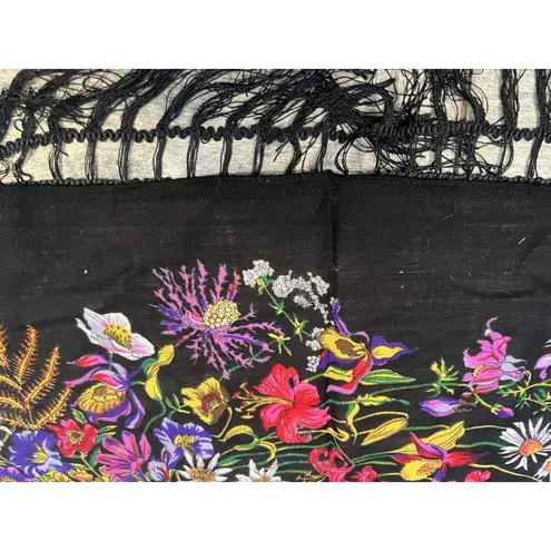 Vintage KASHMIR Scarf 100% Reine Wolle Handdruckt fringe MIT Viscose Fransen