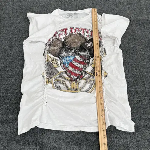Affliction Women XL Tee White American Customs Rhinestone Distressed Western NEW