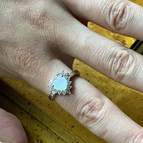 Natural Rainbow Moonstone Sterling Silver Heart Ring Size 8.75