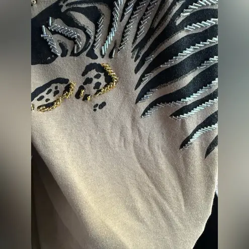 Vintage Doncaster jewel beaded jungle cats cotton shirt, size medium Black