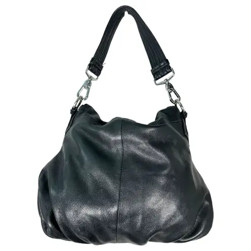 Margot Black Pebbled Leather Foldover Fold Over Shoulder Bag Siver Hardware